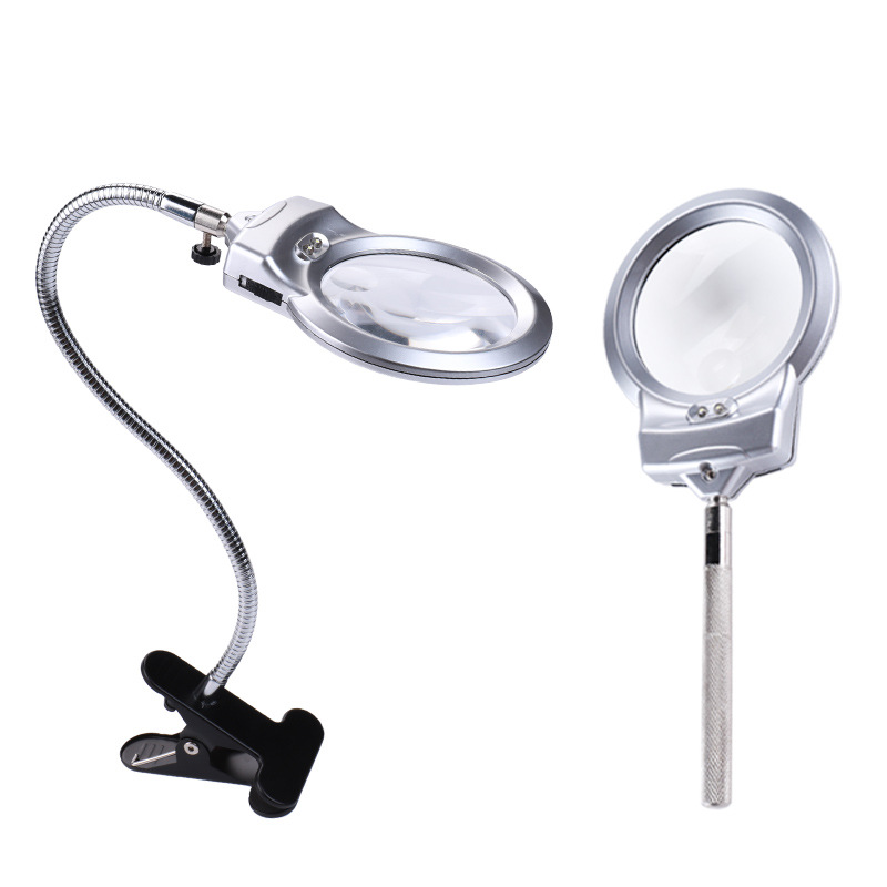 Led portable reading table type hose clip magnifying glass-